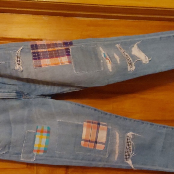 WOMENS AVERY BOYFRIEND CROP PATCHED JEANS SIZE 25 X 27 LIGHT BLUE - Picture 2 of 8